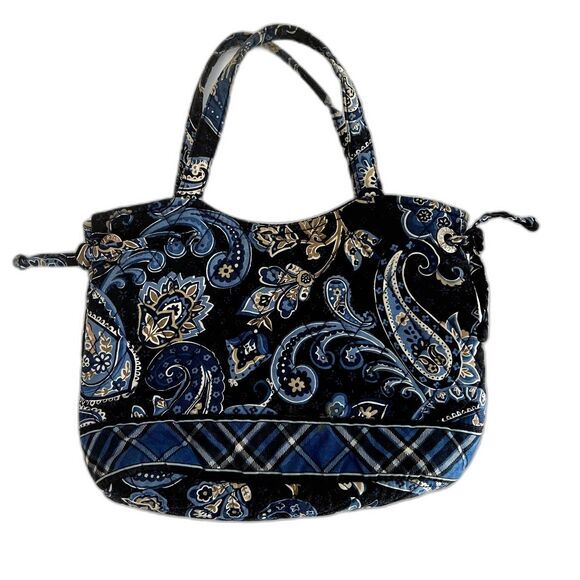 Vera Bradley Small Handbag Windsor Navy Blue Floral and Plaid - Picture 1 of 8